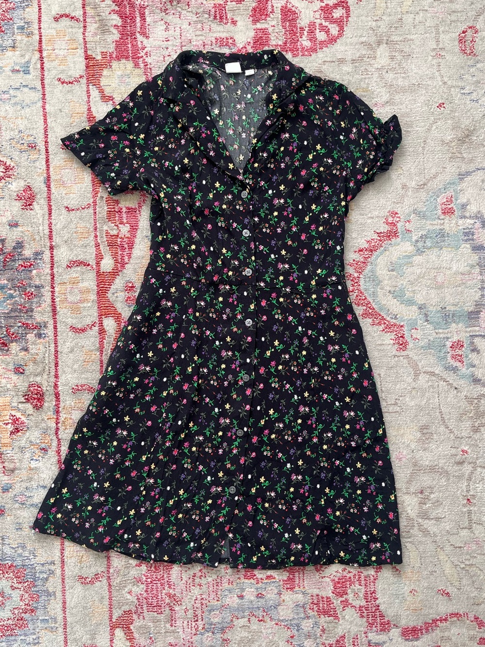 Gap fit and flare button front floral mini dress